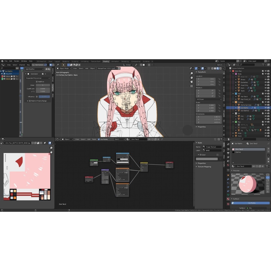 Zero Two 3D Model – Anime Character Rigged for Blender - View 13