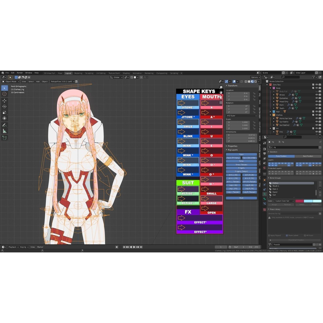 Zero Two 3D Model – Anime Character Rigged for Blender - View 14