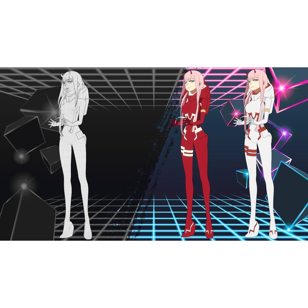 Zero Two 3D Model – Anime Character Rigged for Blender - View 16