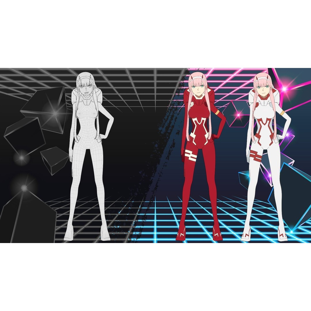 Zero Two 3D Model – Anime Character Rigged for Blender - View 17