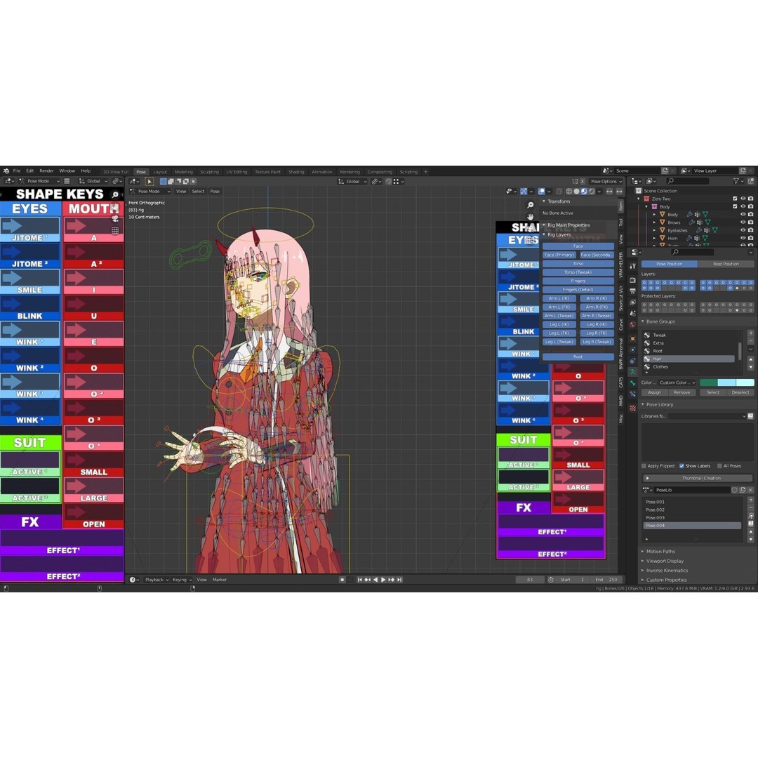 Zero Two 3D Model – Anime Character Rigged for Blender - View 19