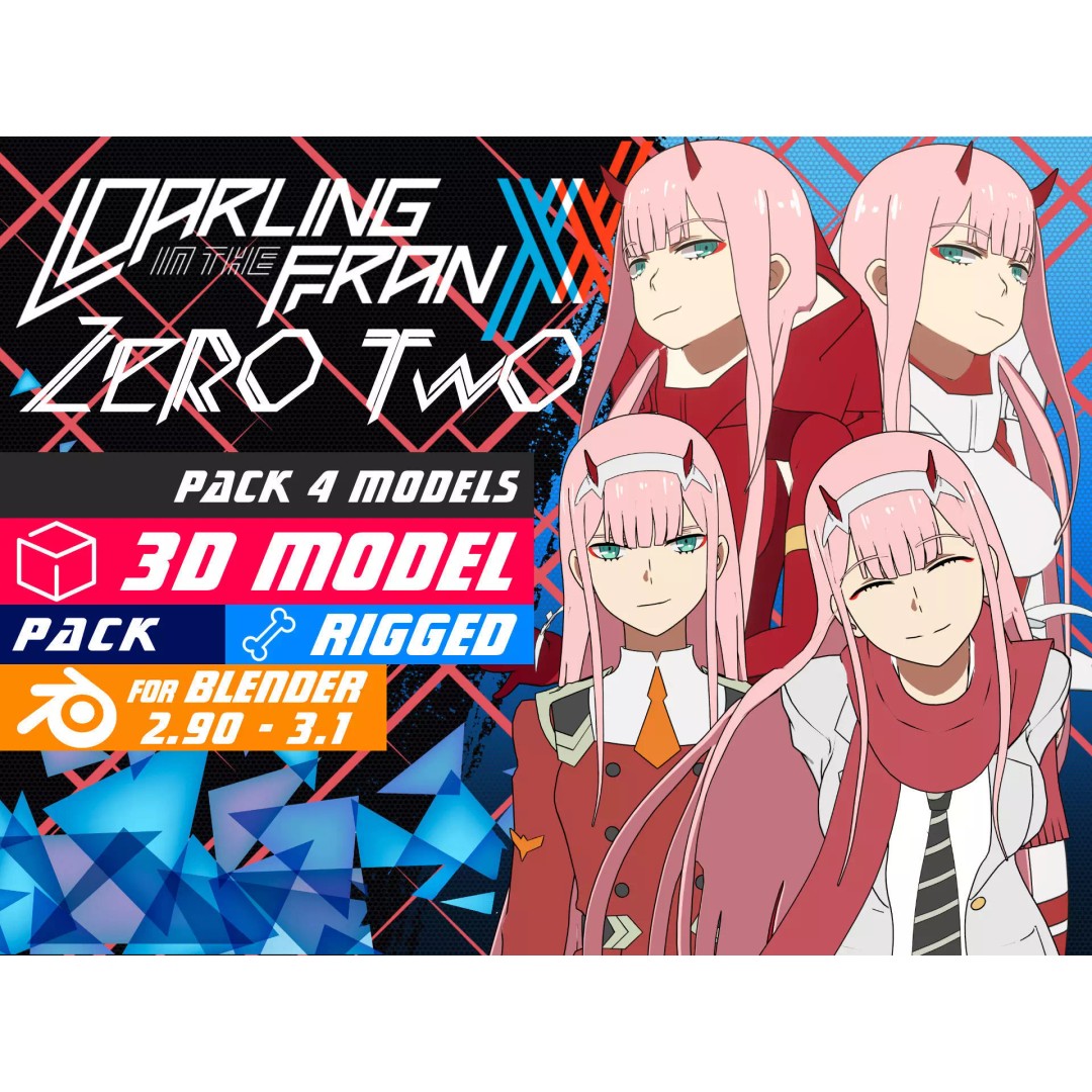 Zero Two 3D Model – Anime Character Rigged for Blender - View 2