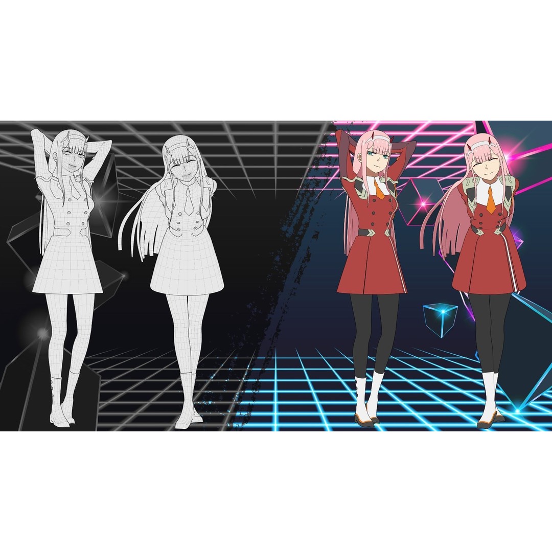 Zero Two 3D Model – Anime Character Rigged for Blender - View 24