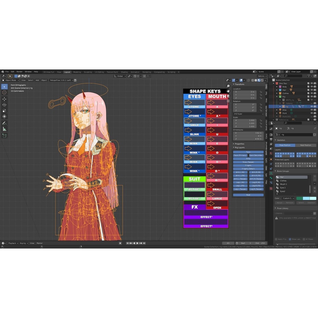 Zero Two 3D Model – Anime Character Rigged for Blender - View 25
