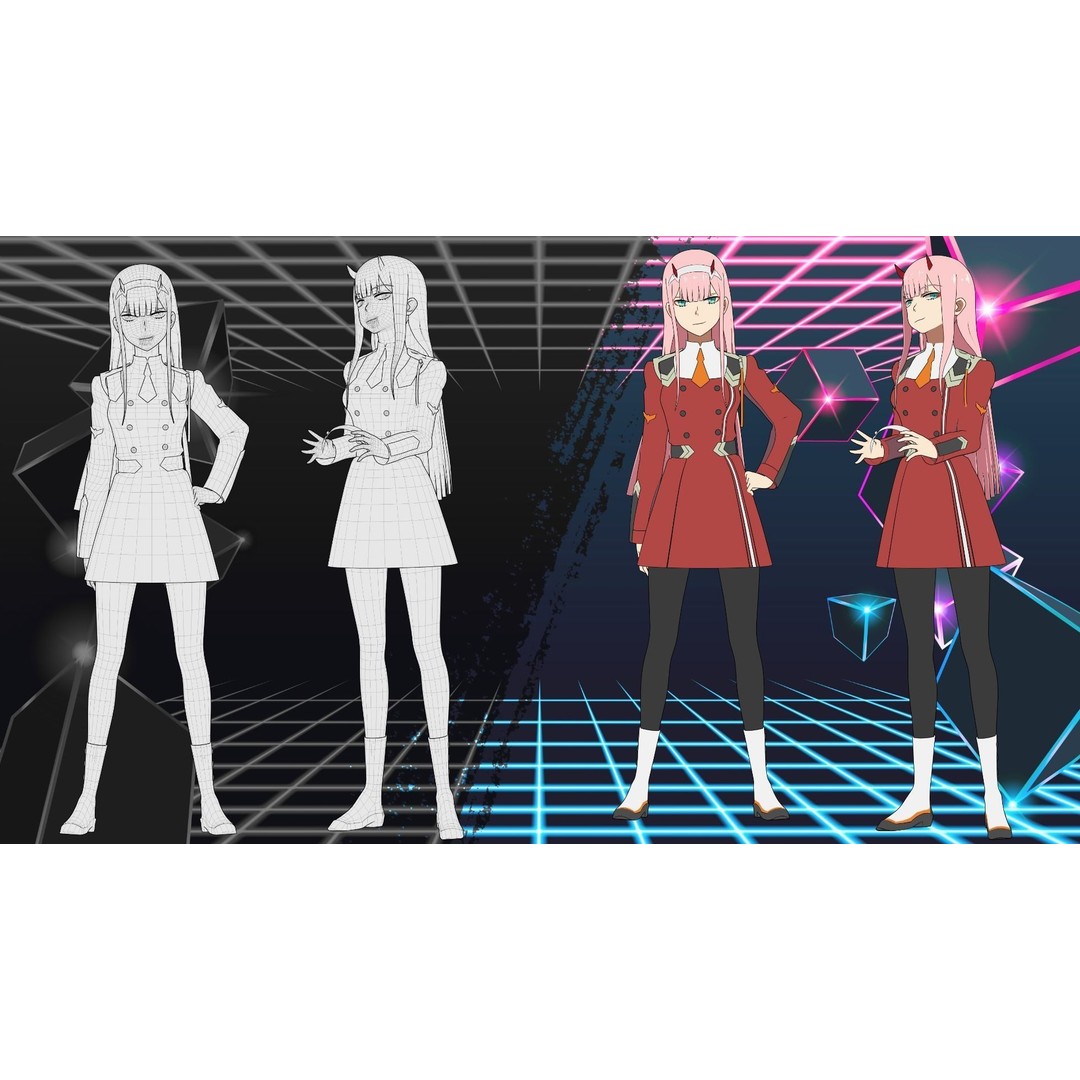 Zero Two 3D Model – Anime Character Rigged for Blender - View 27