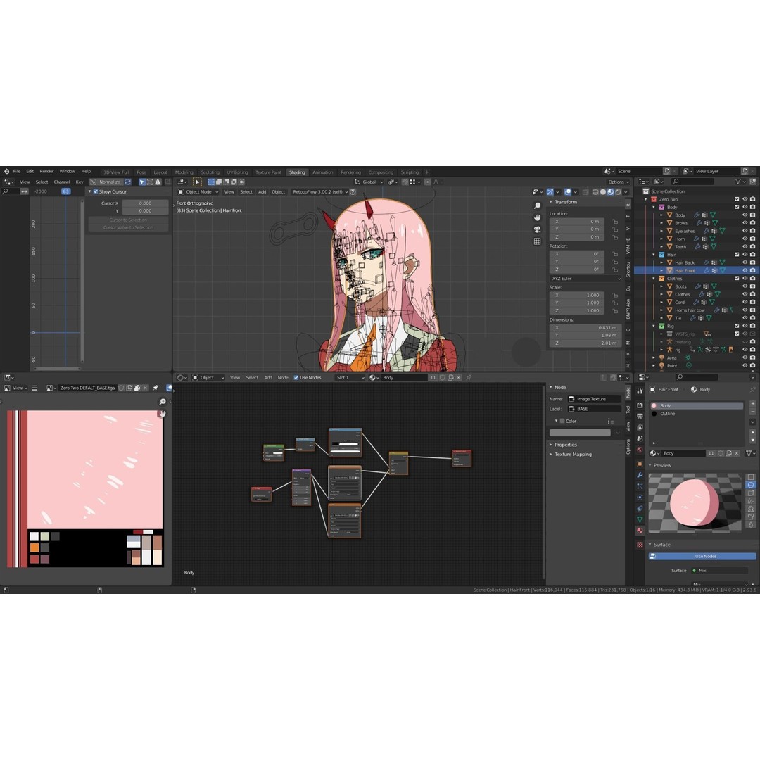 Zero Two 3D Model – Anime Character Rigged for Blender - View 29