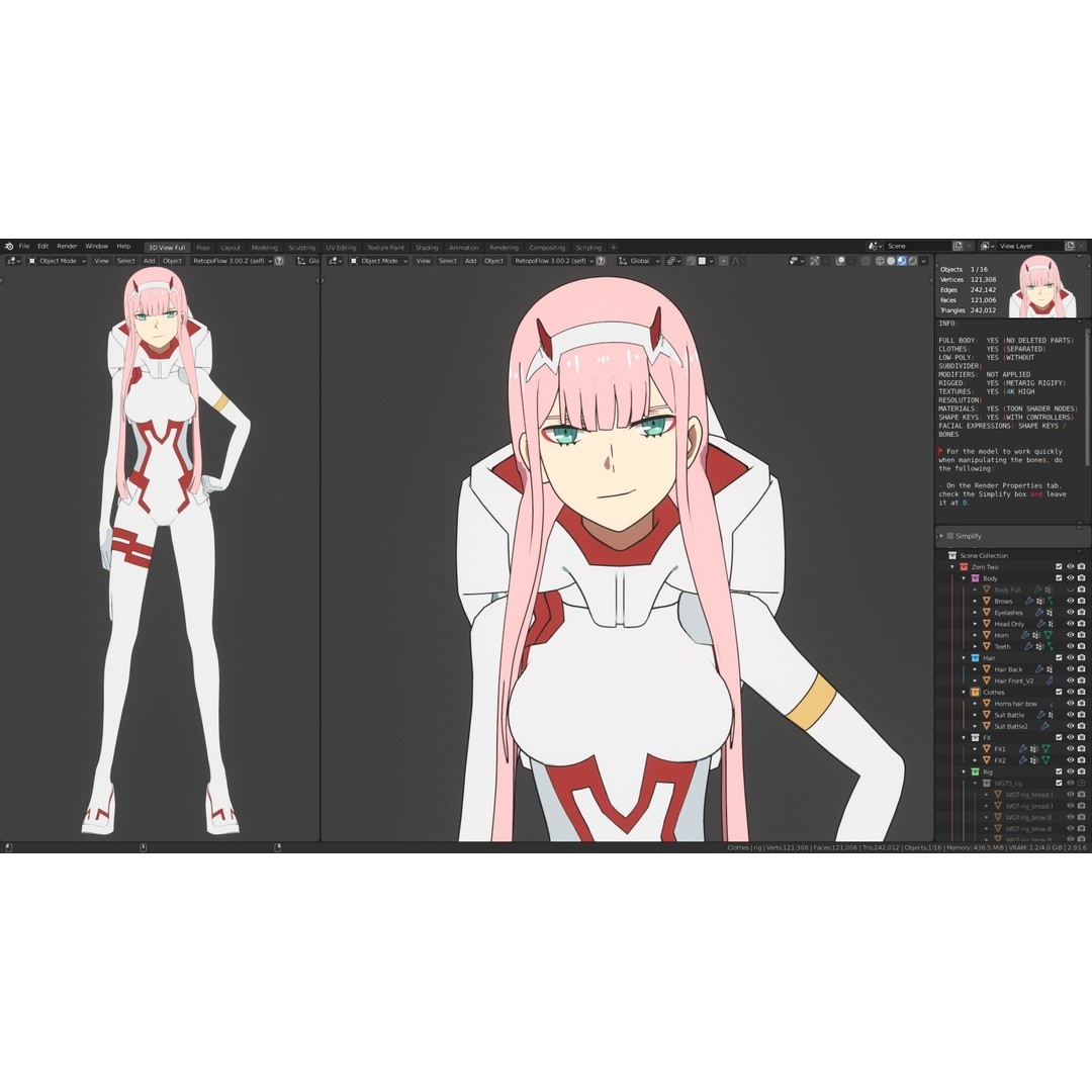 Zero Two 3D Model – Anime Character Rigged for Blender - View 32