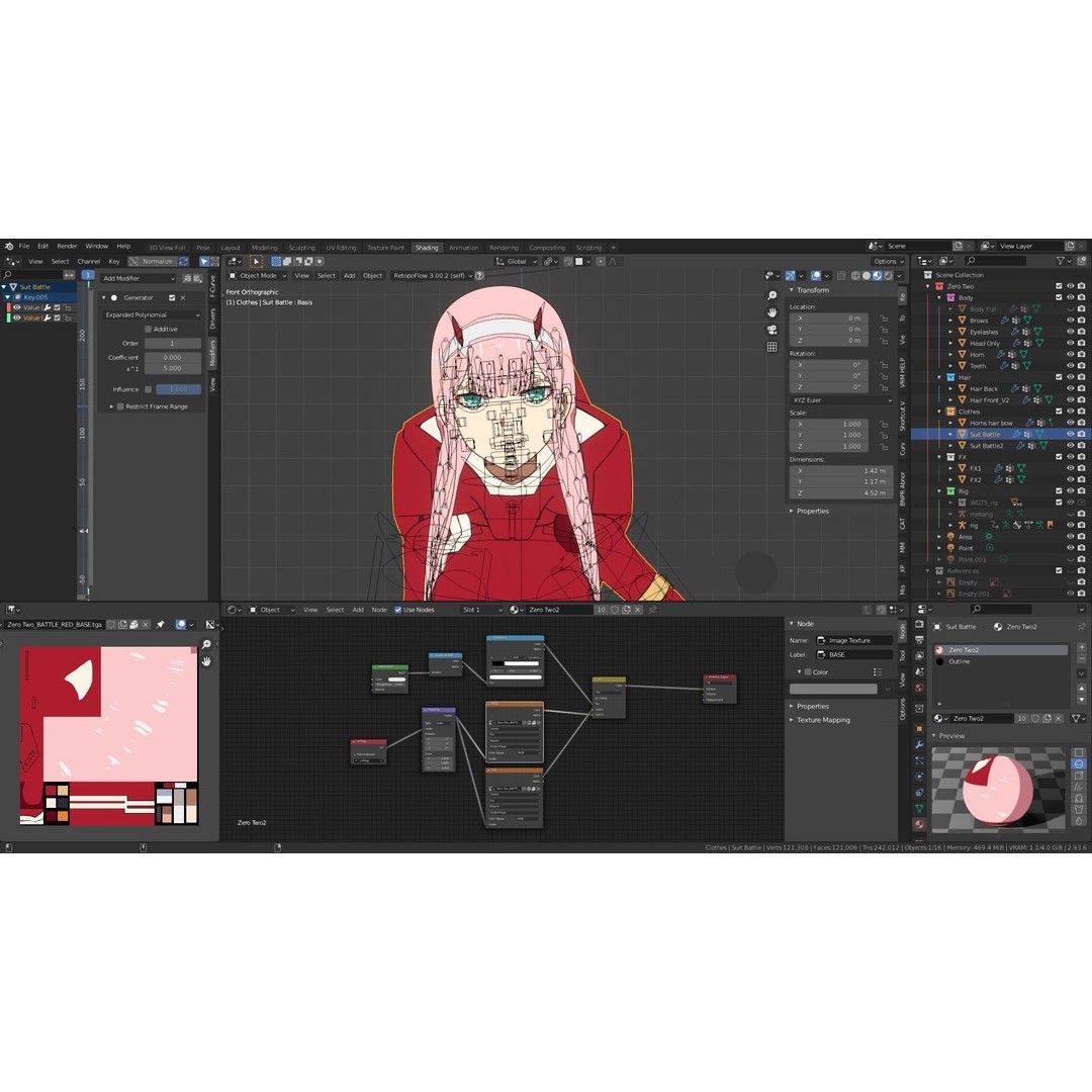 Zero Two 3D Model – Anime Character Rigged for Blender - View 33