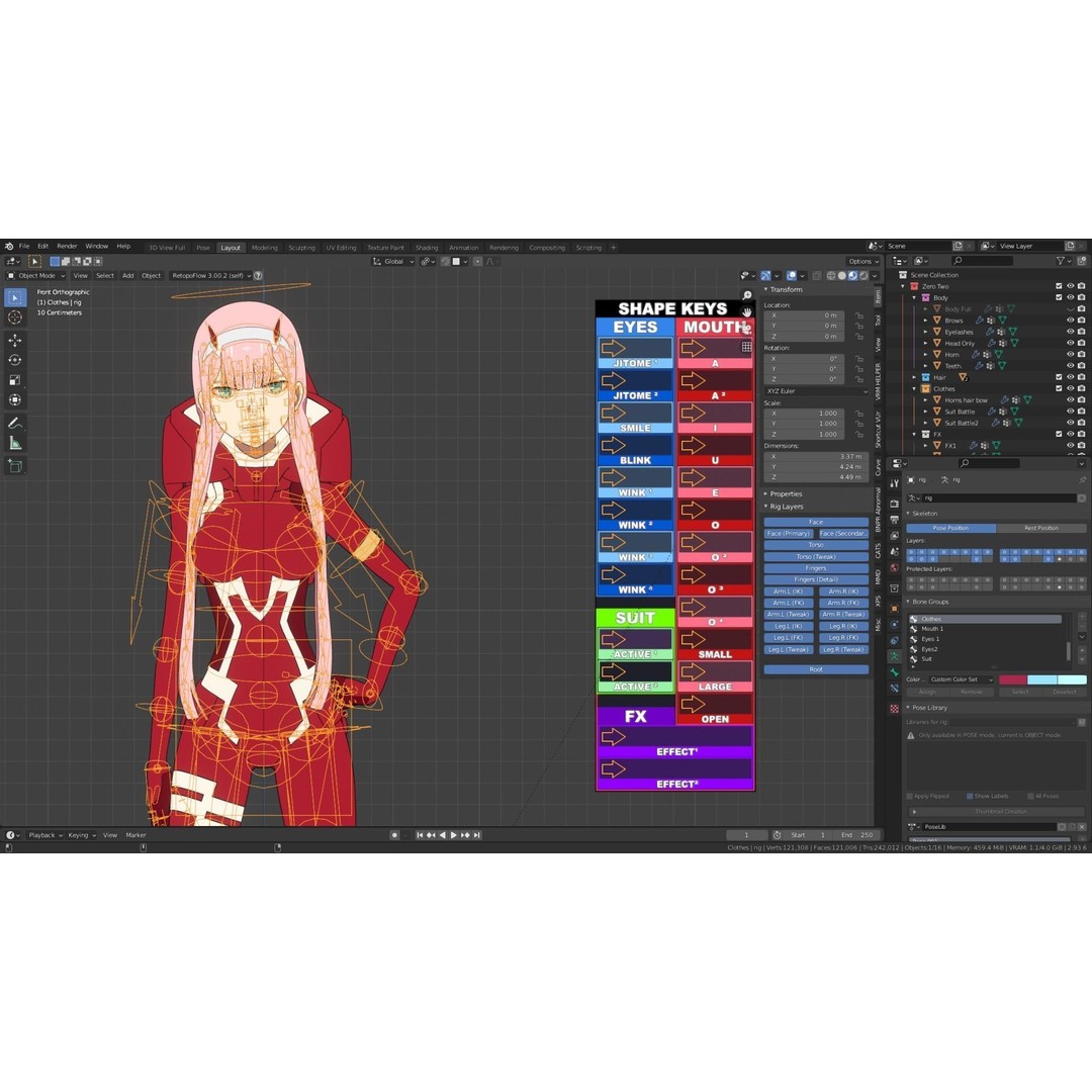 Zero Two 3D Model – Anime Character Rigged for Blender - View 34