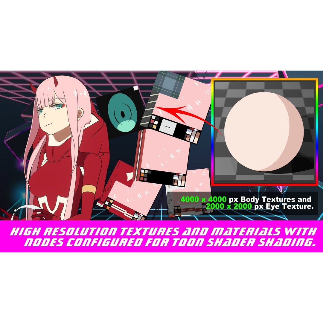 Zero Two 3D Model – Anime Character Rigged for Blender - View 5