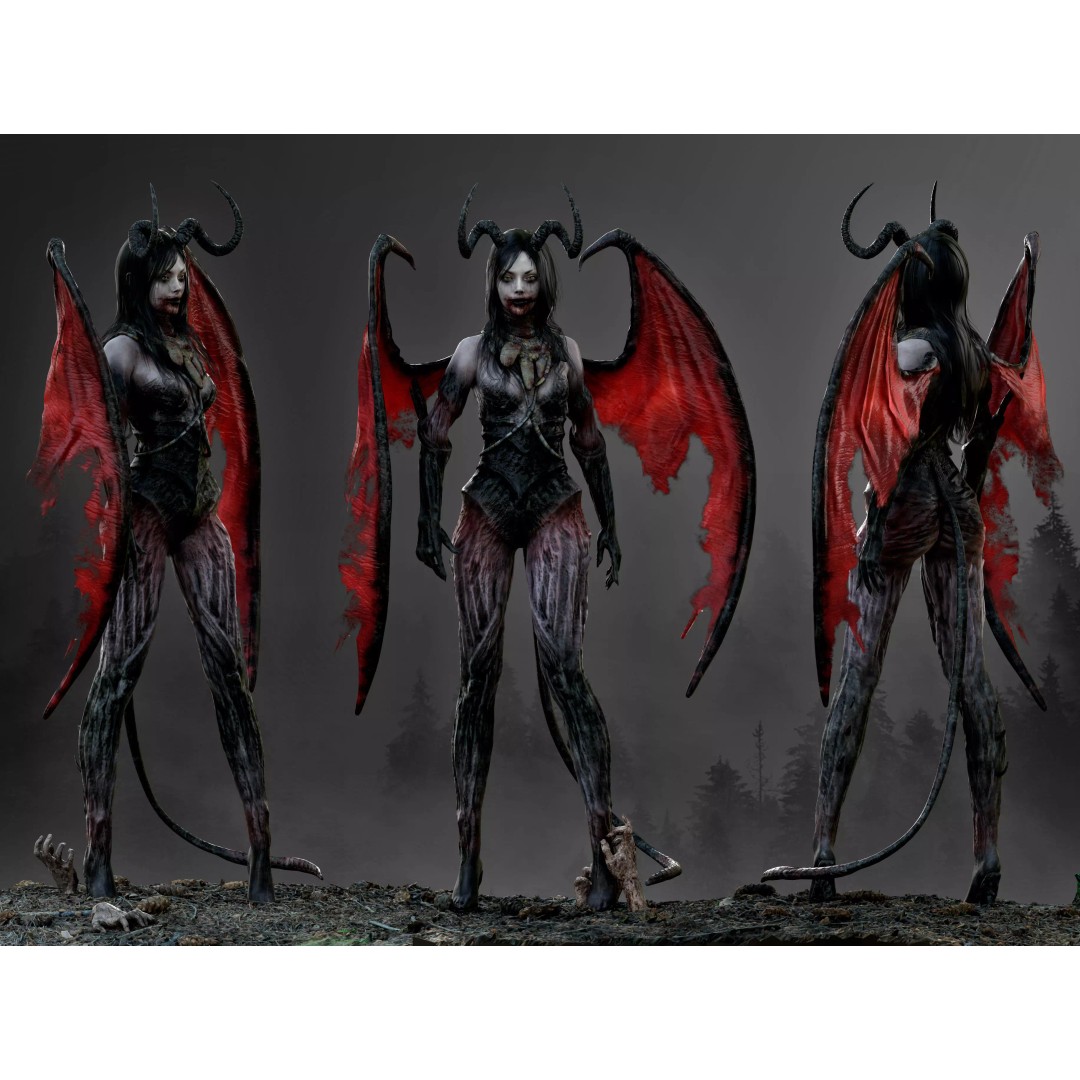 Succubus 3D Model – Low Poly Fantasy Character, Rigged, FBX - View 2