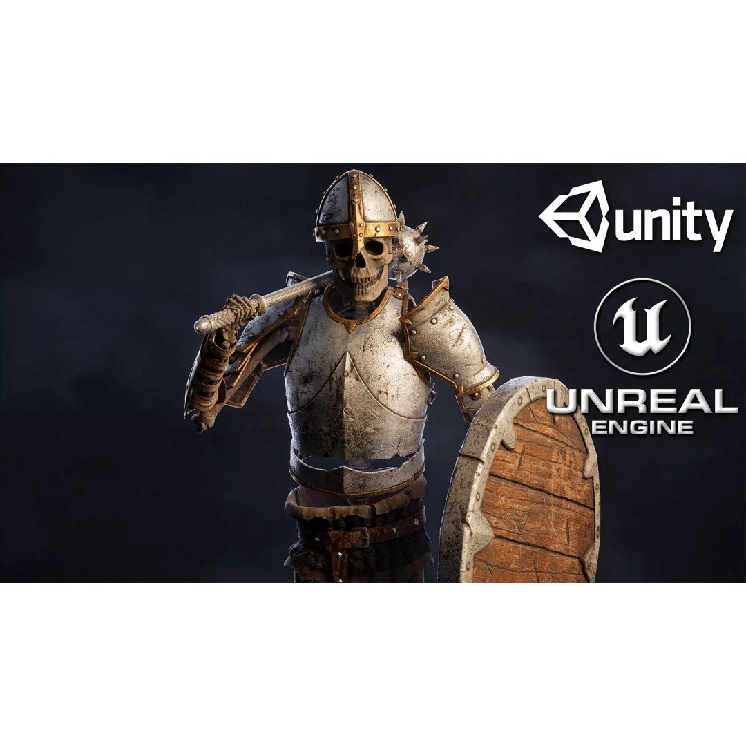Skeleton Knight 3D Model – Low Poly Game Ready Character, FBX - View 2