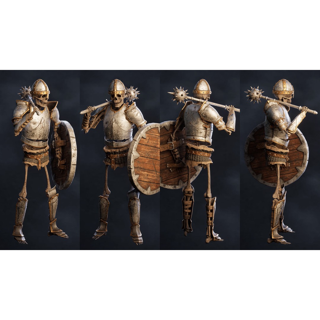 Skeleton Knight 3D Model – Low Poly Game Ready Character, FBX - View 3