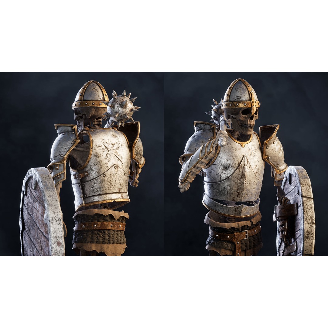 Skeleton Knight 3D Model – Low Poly Game Ready Character, FBX - View 4