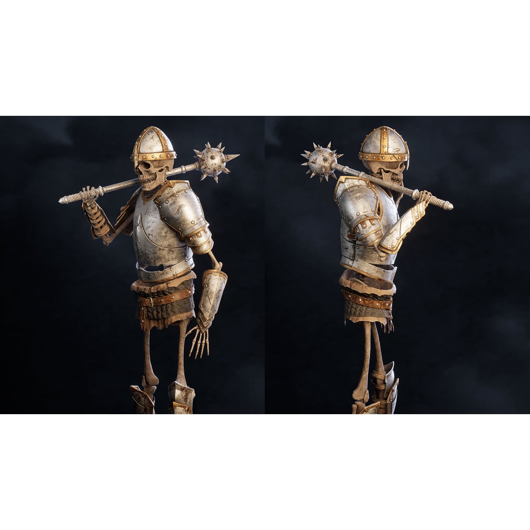 Skeleton Knight 3D Model – Low Poly Game Ready Character, FBX - View 5