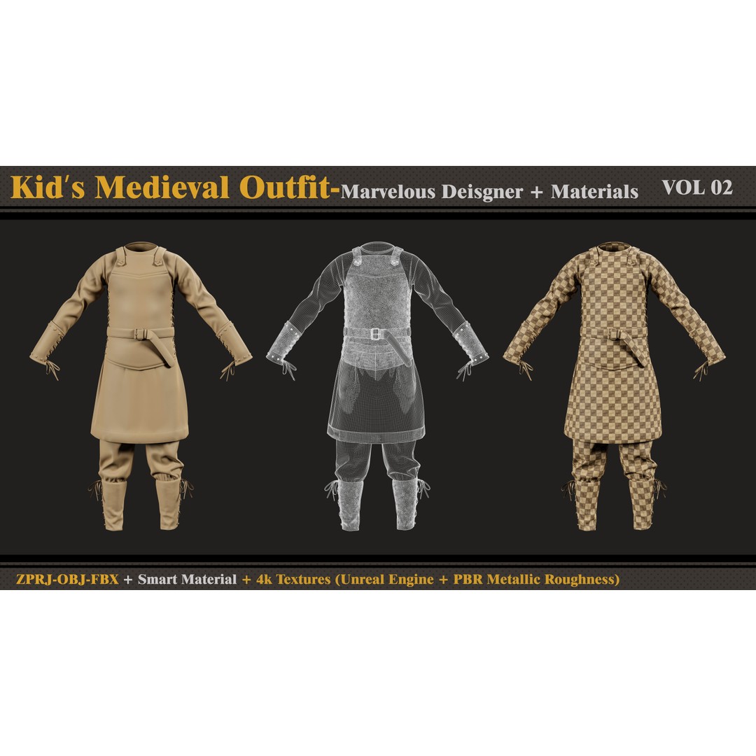 Kids Medieval Outfit 3D Model – Fantasy Clothing, FBX & OBJ Formats