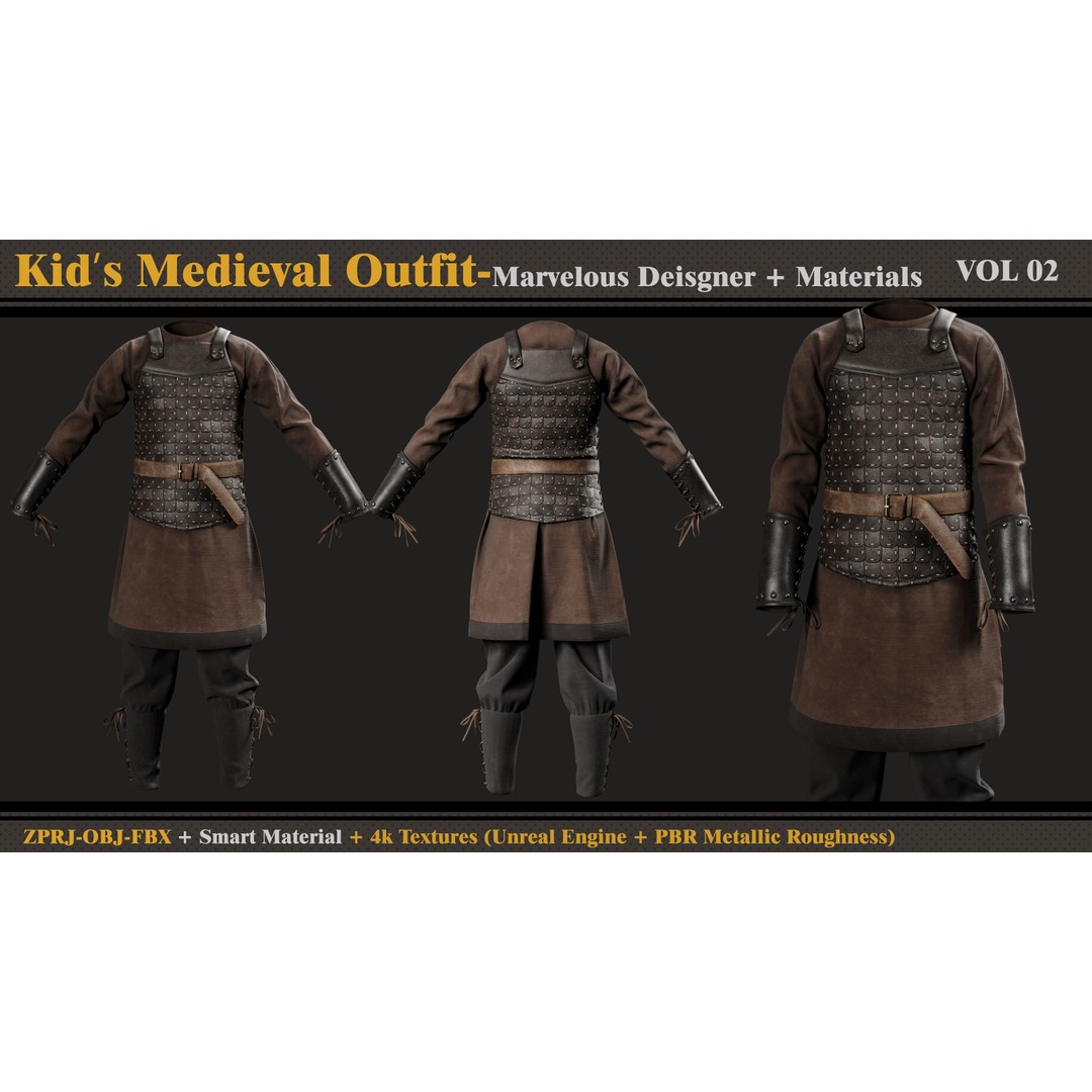 Kids Medieval Outfit 3D Model – Fantasy Clothing, FBX & OBJ Formats - View 3