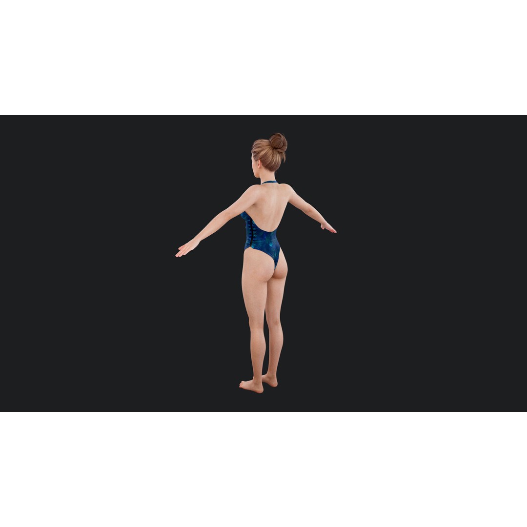 Female Paddleboarder 3D Model – Low Poly Rigged Character, FBX, OBJ - View 10
