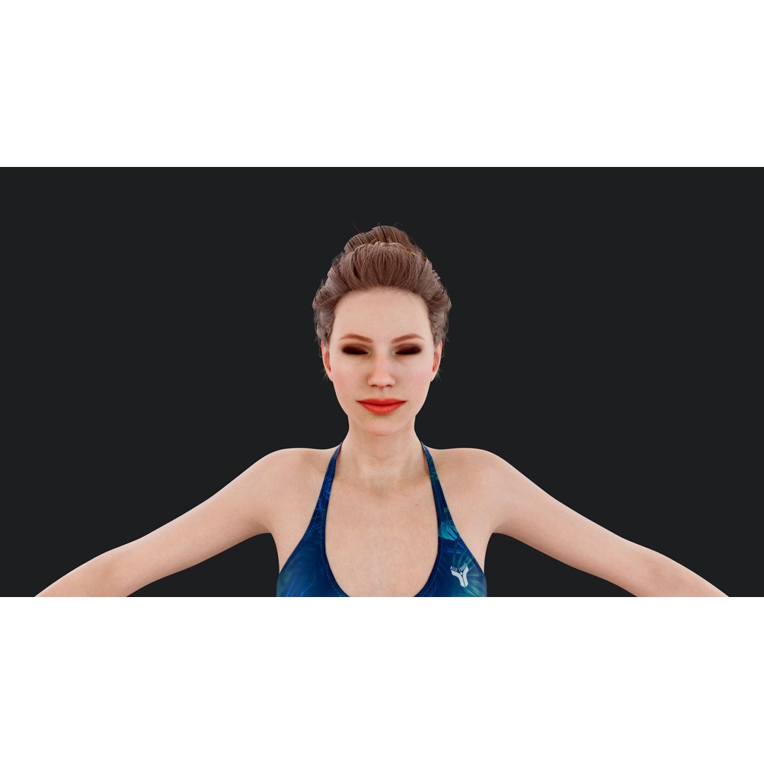 Female Paddleboarder 3D Model – Low Poly Rigged Character, FBX, OBJ - View 21