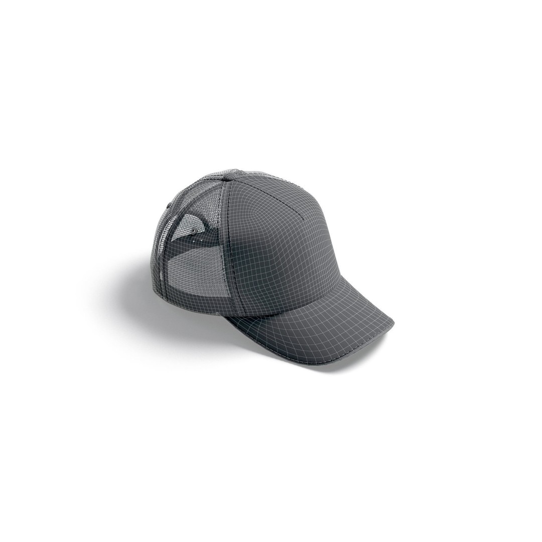 Black Trucker Hat 3D Model – Sport Mesh Baseball Cap, PBR Textures - View 10