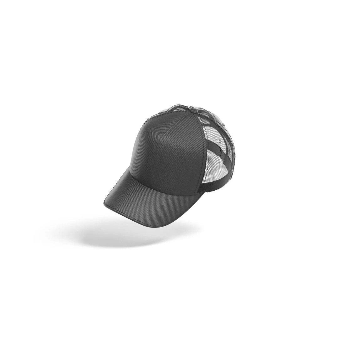 Black Trucker Hat 3D Model – Sport Mesh Baseball Cap, PBR Textures - View 2