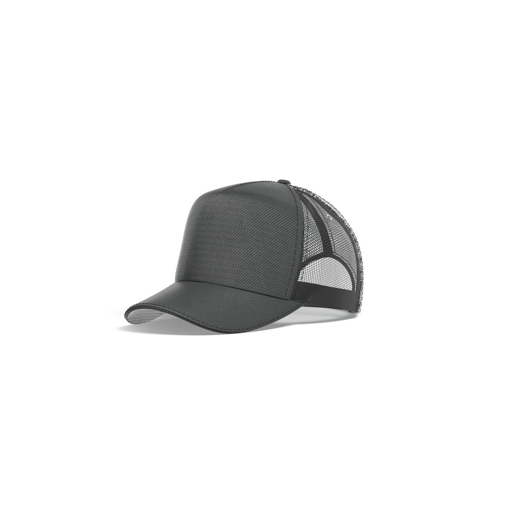 Black Trucker Hat 3D Model – Sport Mesh Baseball Cap, PBR Textures - View 8