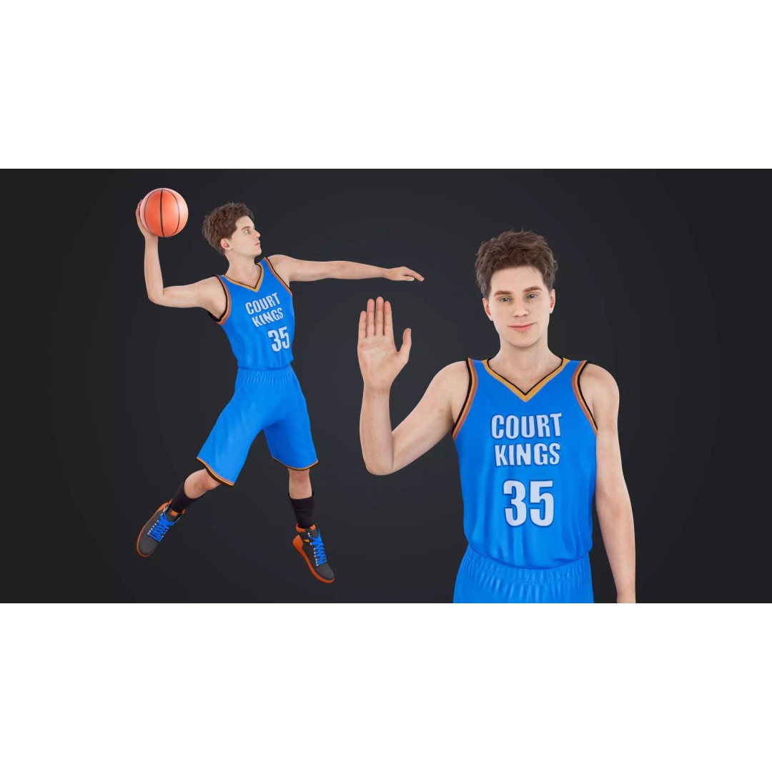 Basketball Players 3D Model – Low Poly Rigged Character, FBX, OBJ - View 2