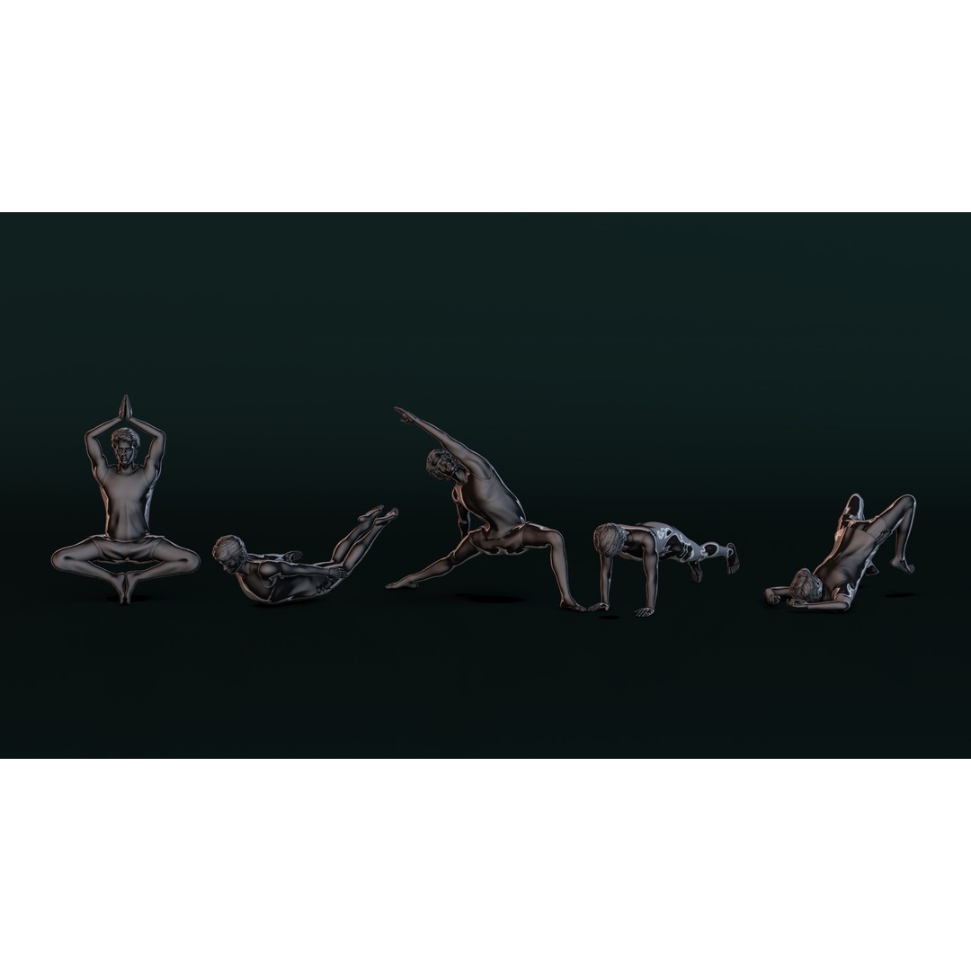 Yoga Man 3D Model – Detailed Character Poses for 3D Printing, OBJ, STL - View 11