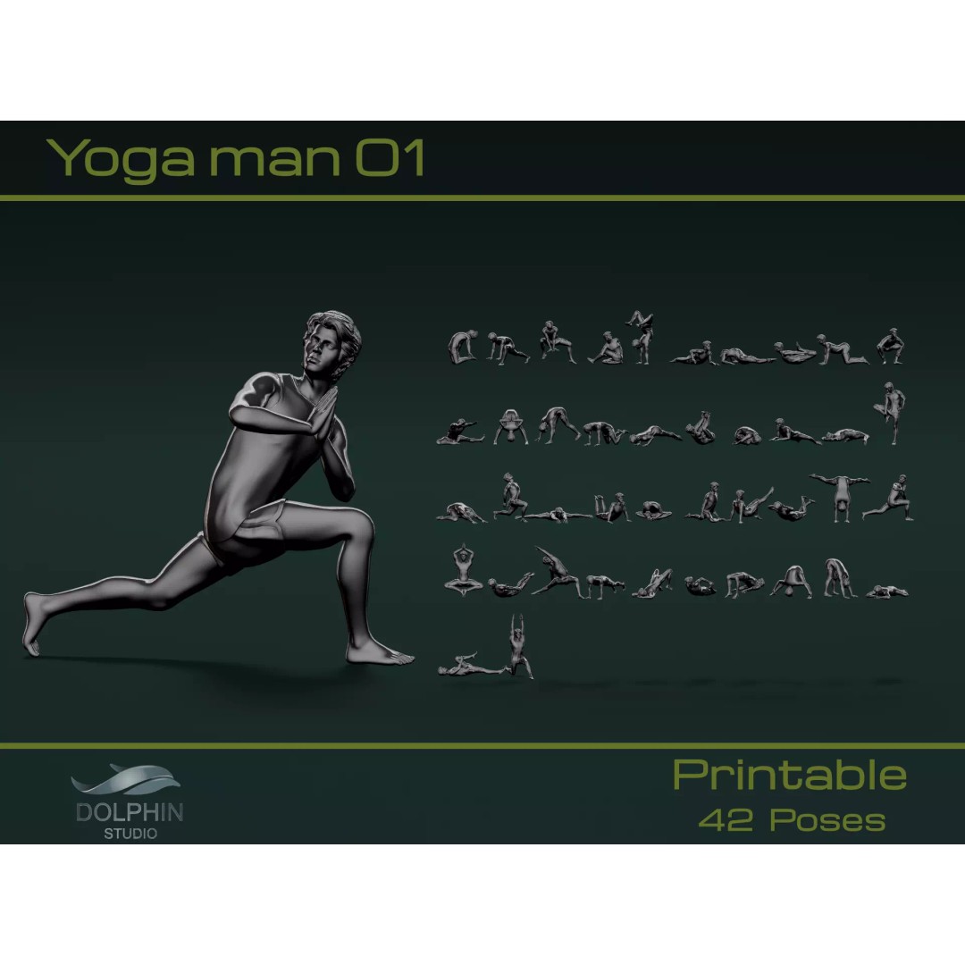 Yoga Man 3D Model – Detailed Character Poses for 3D Printing, OBJ, STL - View 2