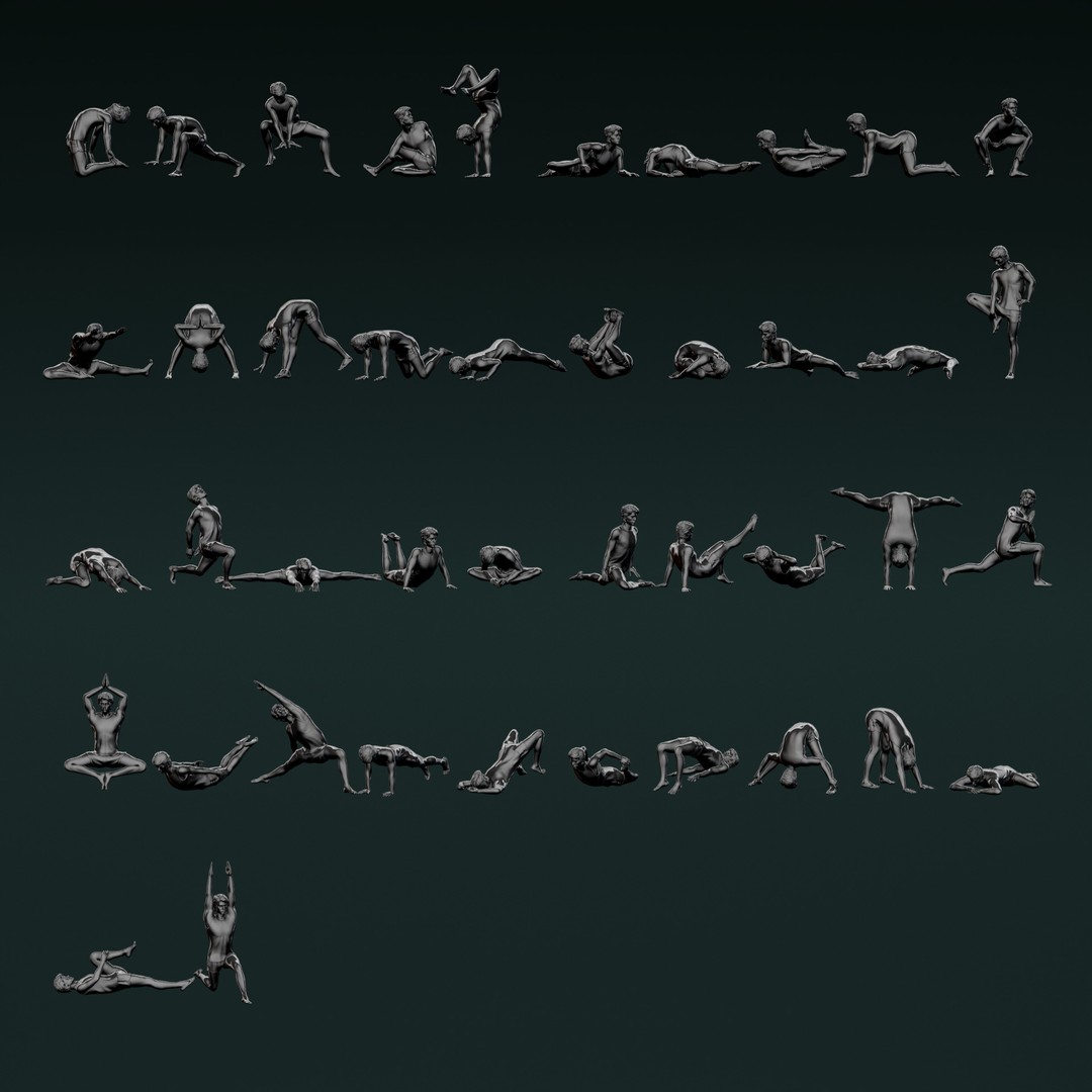 Yoga Man 3D Model – Detailed Character Poses for 3D Printing, OBJ, STL - View 3