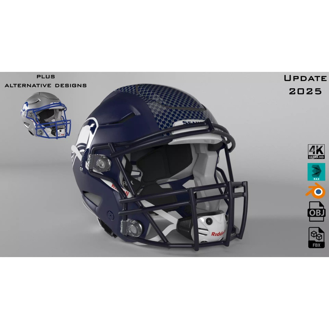 Seattle Seahawks Helmet 3D Model – PBR Game-Ready Asset, FBX, Blender - View 2