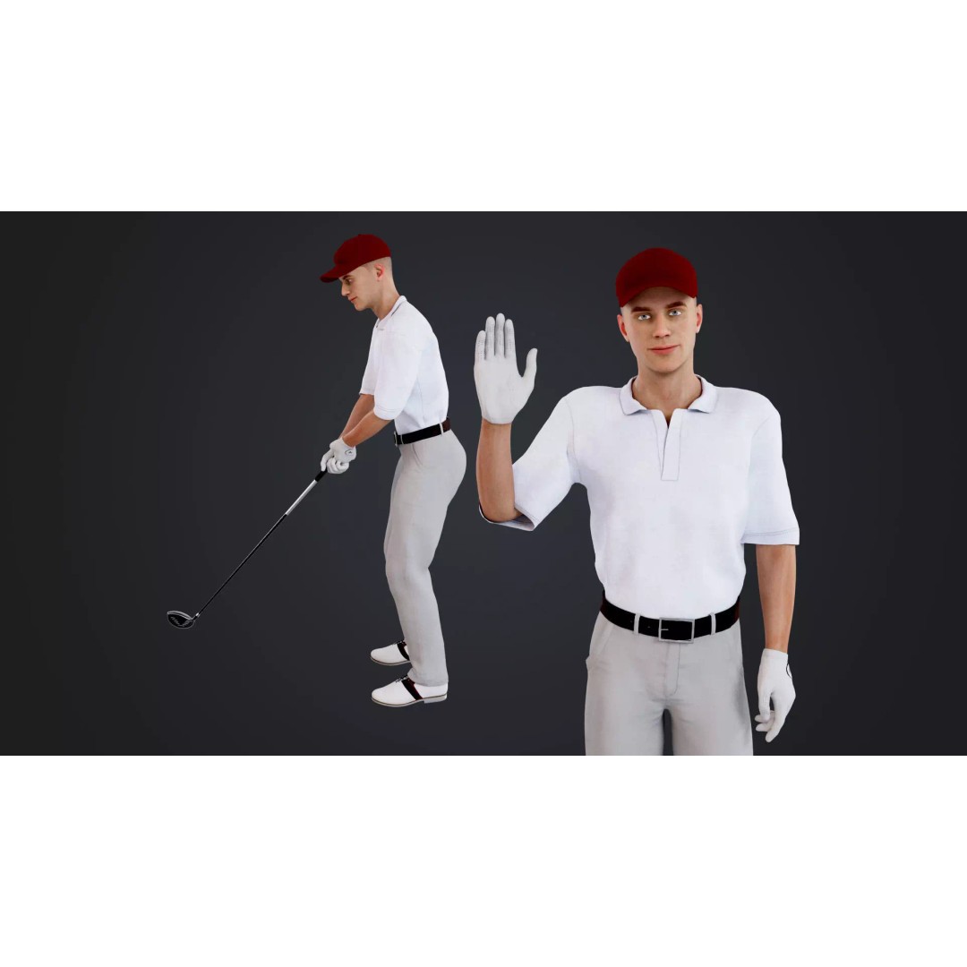 Golf Player 3D Model – Low Poly Rigged Character, FBX, OBJ - View 2