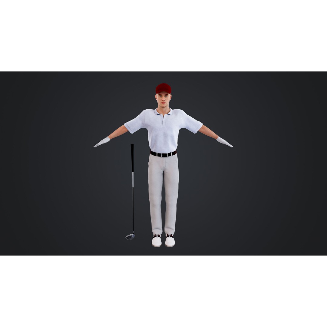 Golf Player 3D Model – Low Poly Rigged Character, FBX, OBJ - View 6