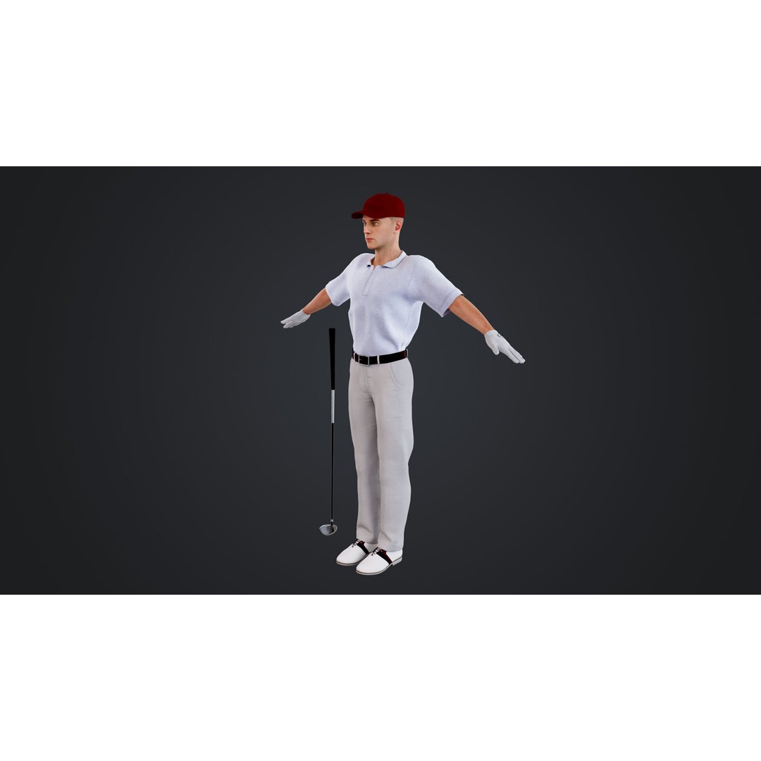 Golf Player 3D Model – Low Poly Rigged Character, FBX, OBJ - View 7