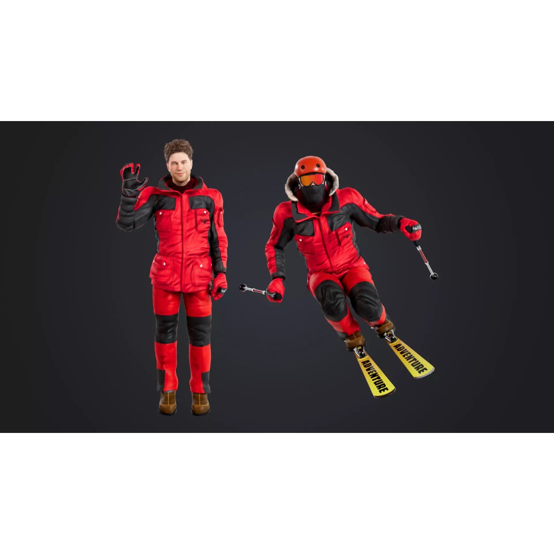 Rigged Male Skier 3D Model – Low Poly Character for Animation, FBX, OBJ - View 2