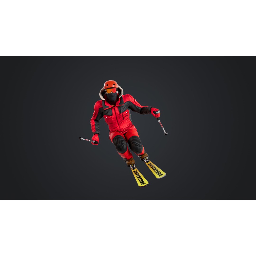 Rigged Male Skier 3D Model – Low Poly Character for Animation, FBX, OBJ - View 3