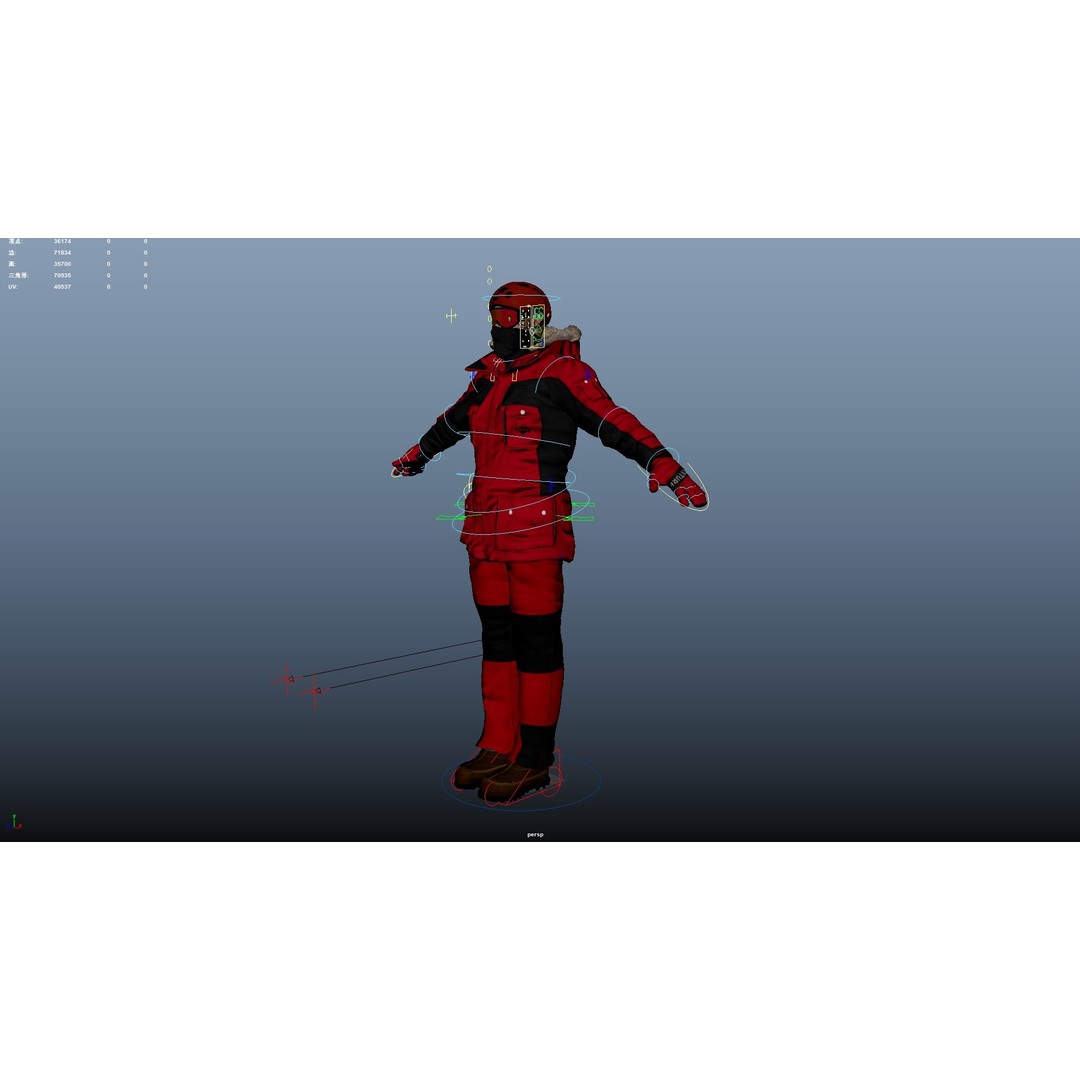Rigged Male Skier 3D Model – Low Poly Character for Animation, FBX, OBJ - View 32
