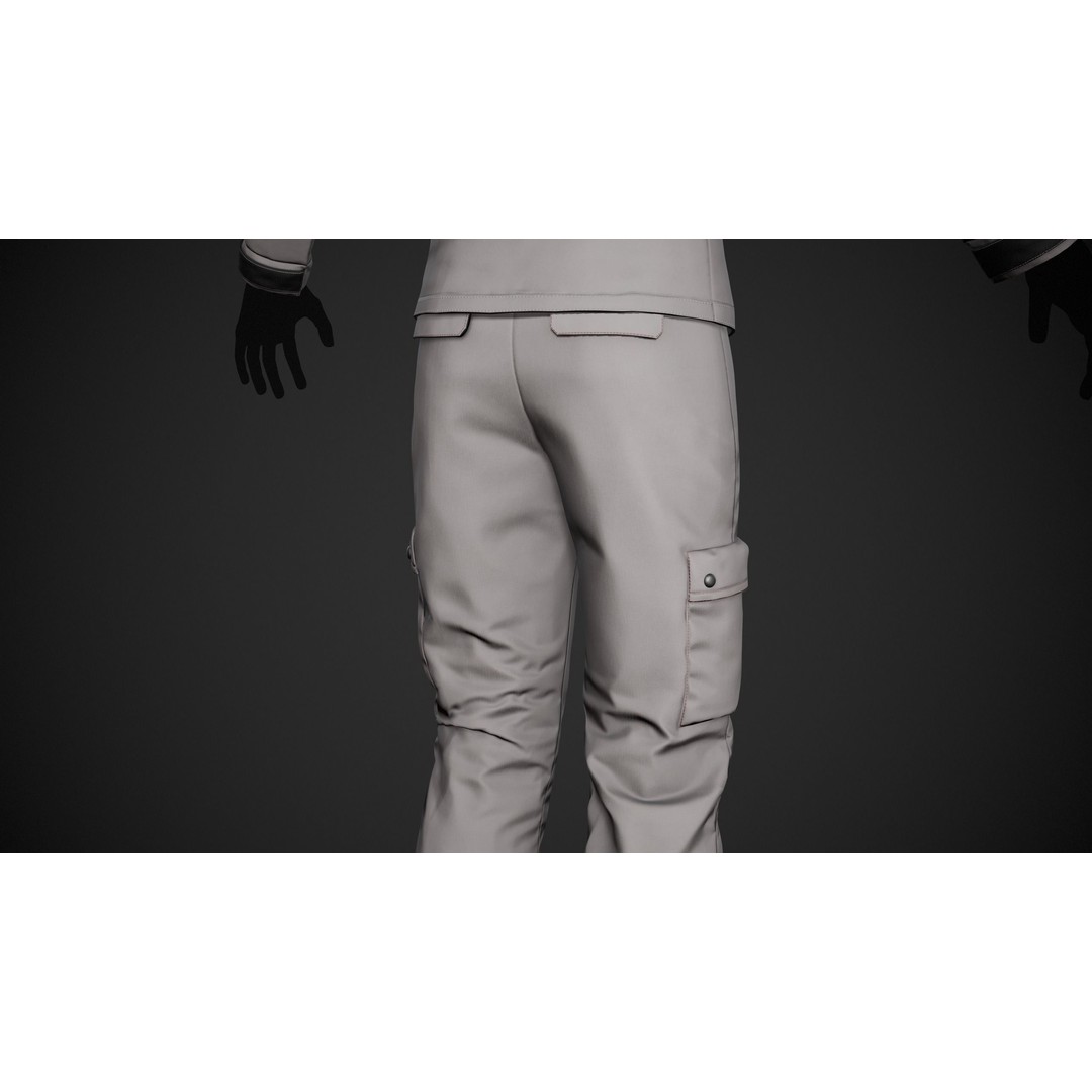 Gray Snowboard Outfit 3D Model – Low-Poly PBR Game Asset, FBX, OBJ - View 11