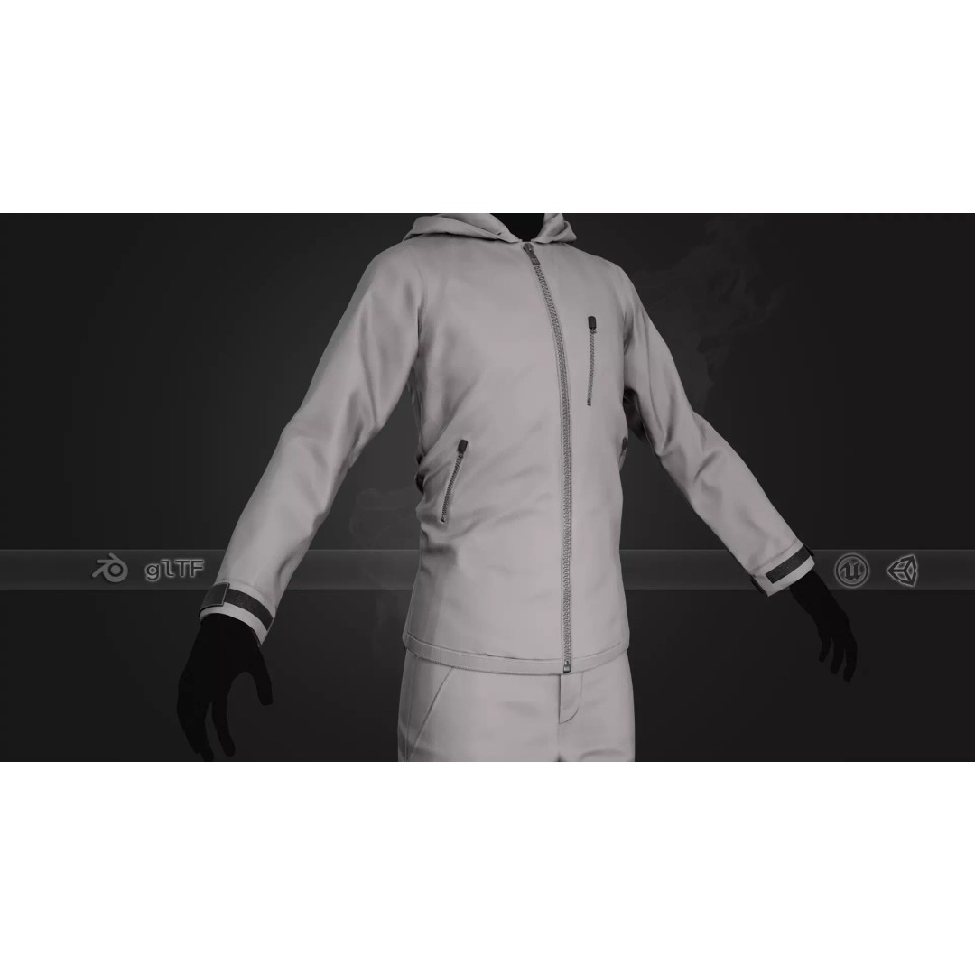 Gray Snowboard Outfit 3D Model – Low-Poly PBR Game Asset, FBX, OBJ - View 2