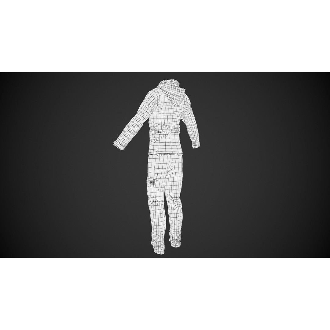 Gray Snowboard Outfit 3D Model – Low-Poly PBR Game Asset, FBX, OBJ - View 21