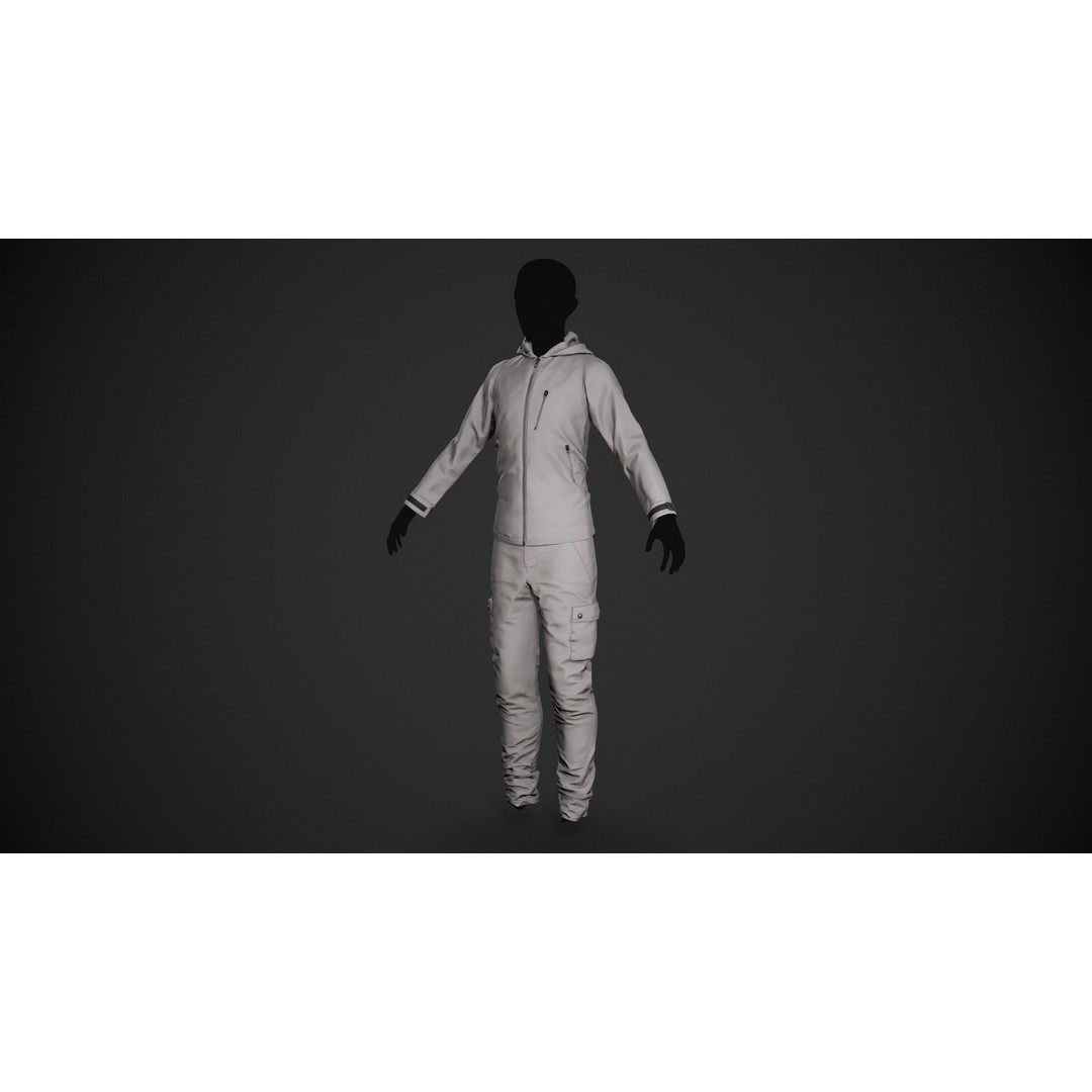 Gray Snowboard Outfit 3D Model – Low-Poly PBR Game Asset, FBX, OBJ - View 4