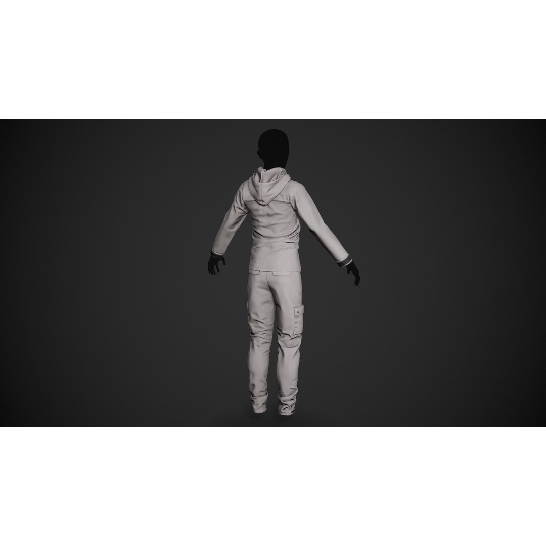 Gray Snowboard Outfit 3D Model – Low-Poly PBR Game Asset, FBX, OBJ - View 6