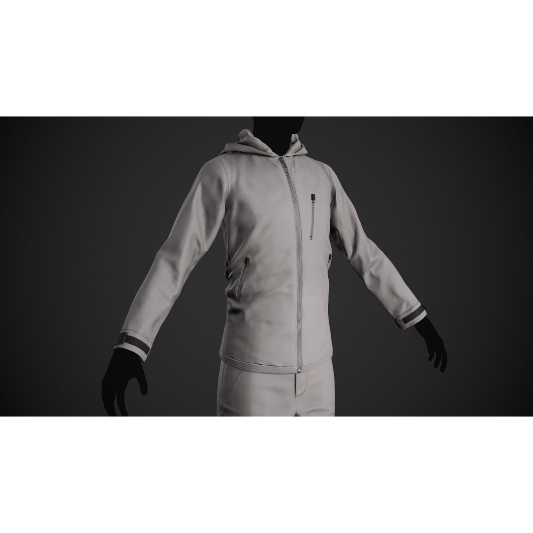 Gray Snowboard Outfit 3D Model – Low-Poly PBR Game Asset, FBX, OBJ - View 8