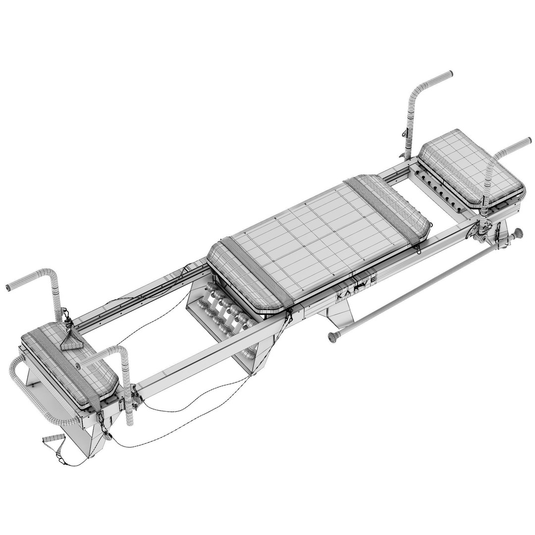 Pilates Reformer Machine 3D Model – High Poly Fitness Equipment, FBX, OBJ - View 14