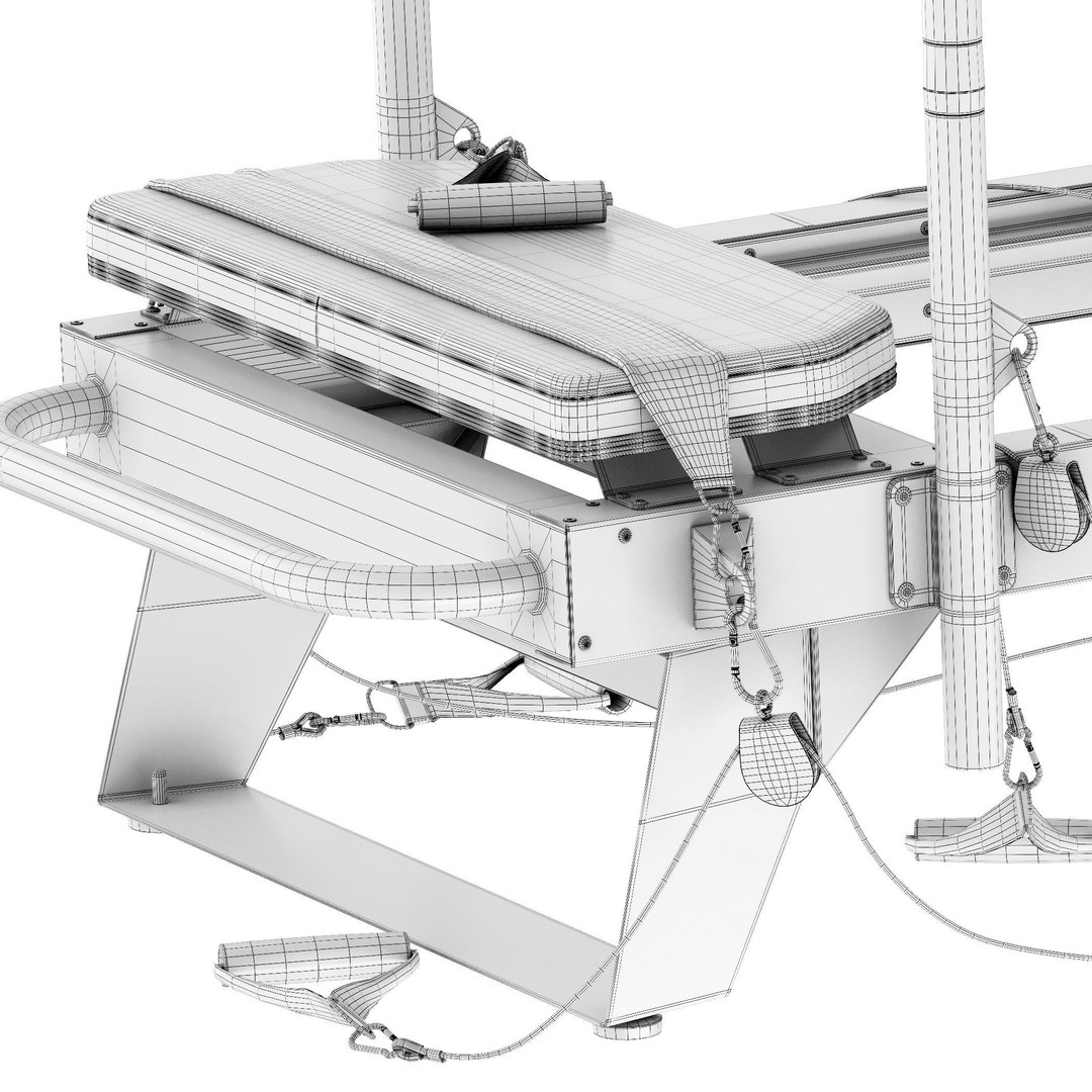 Pilates Reformer Machine 3D Model – High Poly Fitness Equipment, FBX, OBJ - View 8