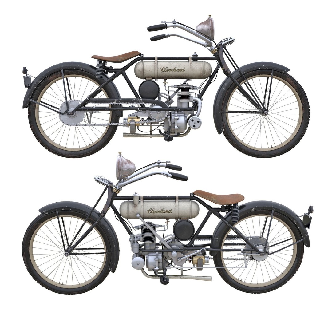 1916 Cleveland Model 1-B Motorcycle 3D Model – PBR Game-Ready Asset, FBX