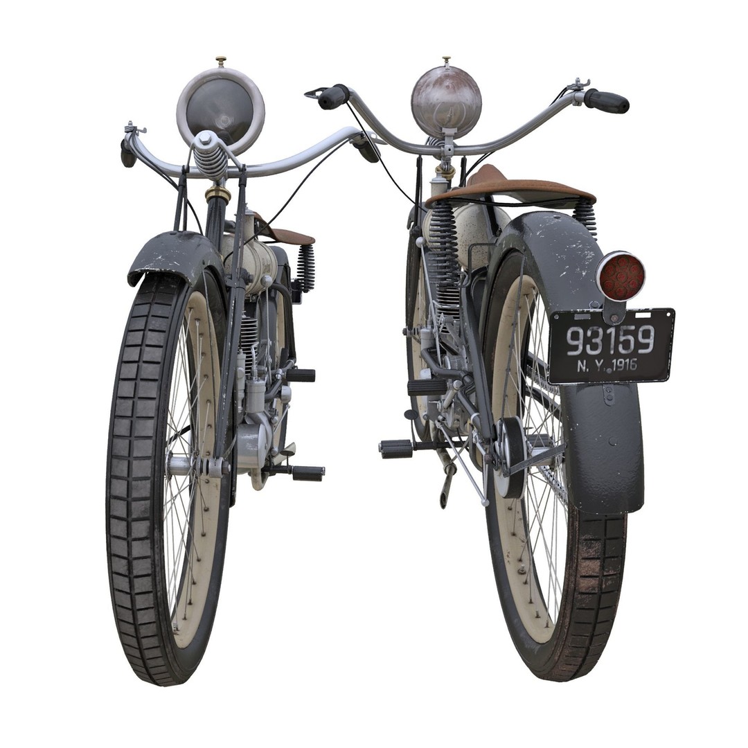 1916 Cleveland Model 1-B Motorcycle 3D Model – PBR Game-Ready Asset, FBX - View 10