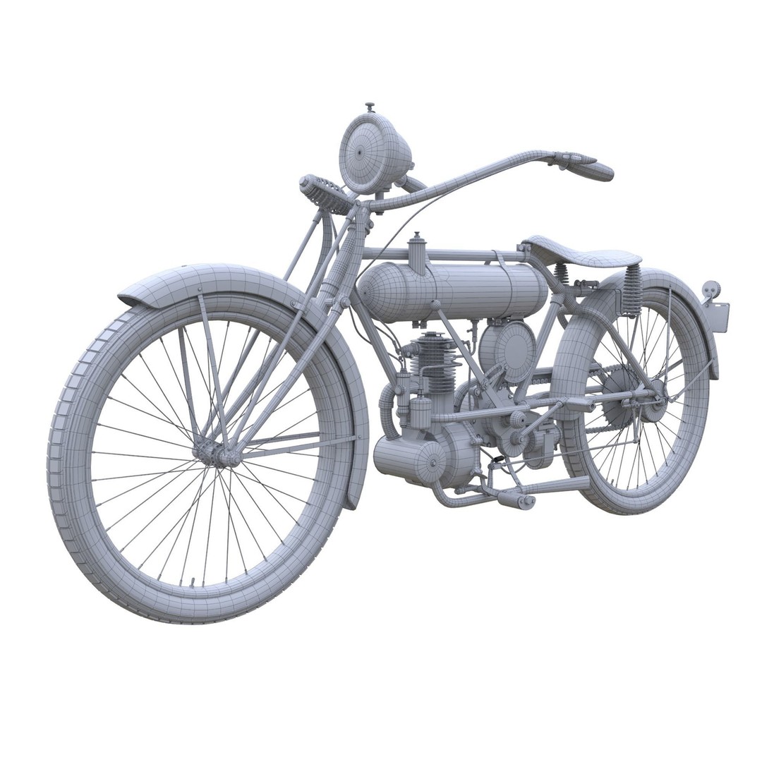 1916 Cleveland Model 1-B Motorcycle 3D Model – PBR Game-Ready Asset, FBX - View 11