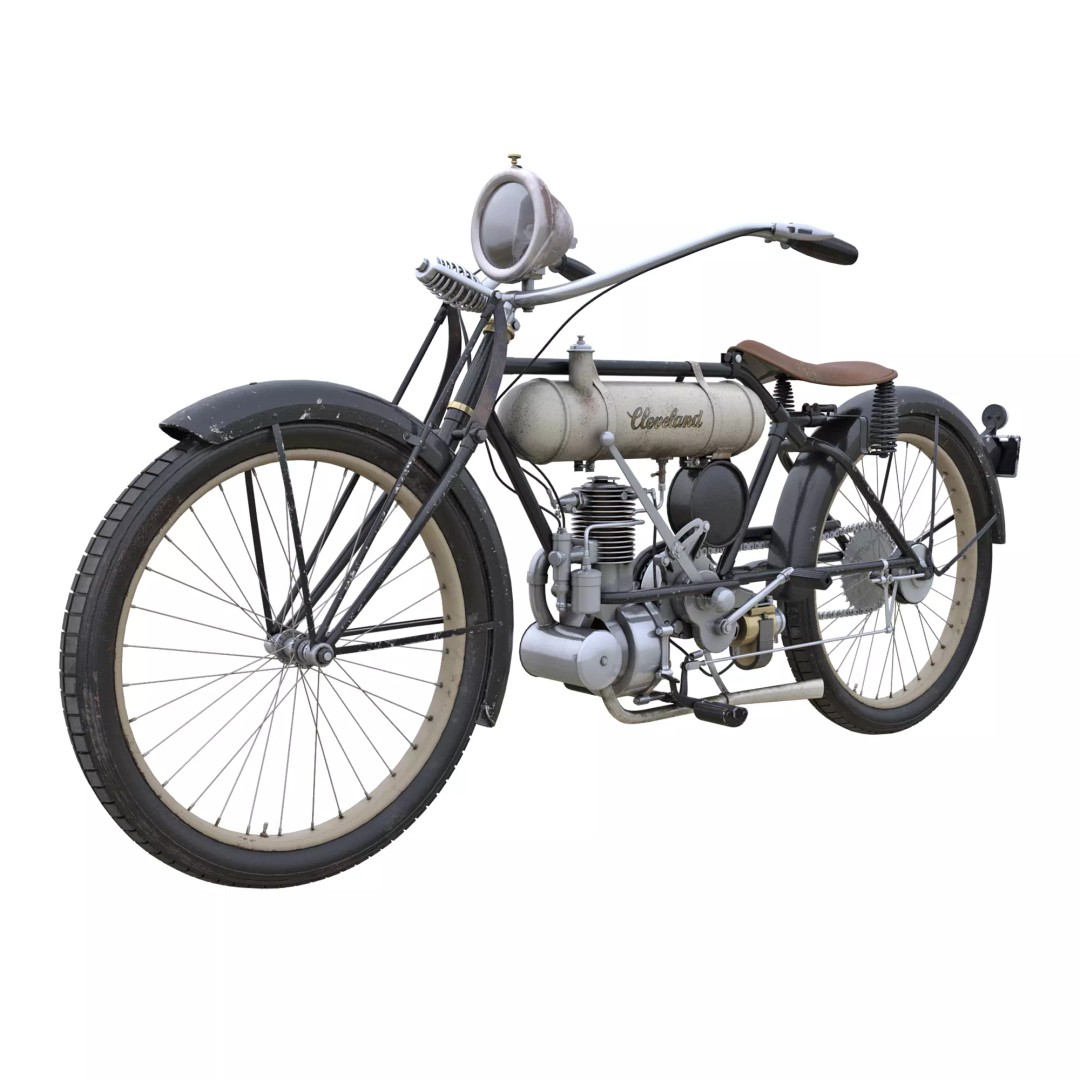 1916 Cleveland Model 1-B Motorcycle 3D Model – PBR Game-Ready Asset, FBX - View 2