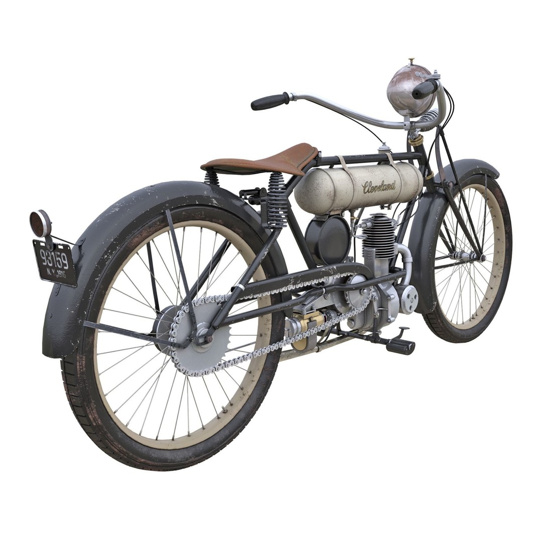 1916 Cleveland Model 1-B Motorcycle 3D Model – PBR Game-Ready Asset, FBX - View 3